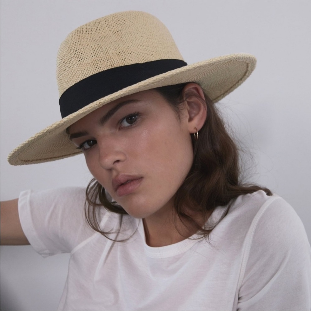 Zara Natural Woven Hat Black Trim